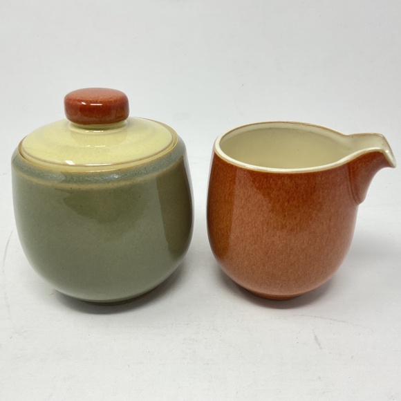 Denby Fire (retired) Stoneware Cream & Lidded Sugar Set - Picture 1 of 8